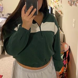 Green and white vintage looking quarter zip